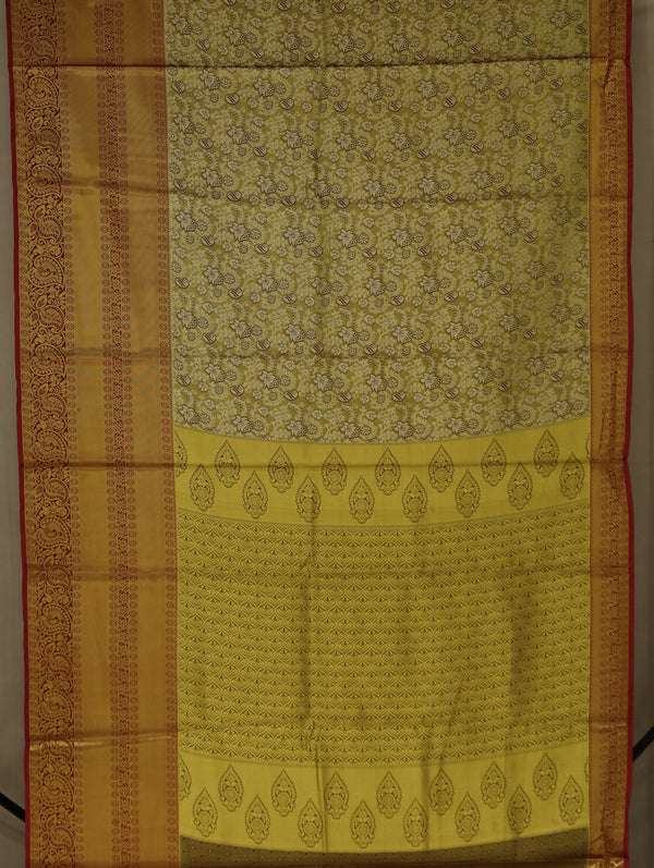 Mustard Gold Mysore Inspired Semi Silk Saree with Wide Wide Contrast Border