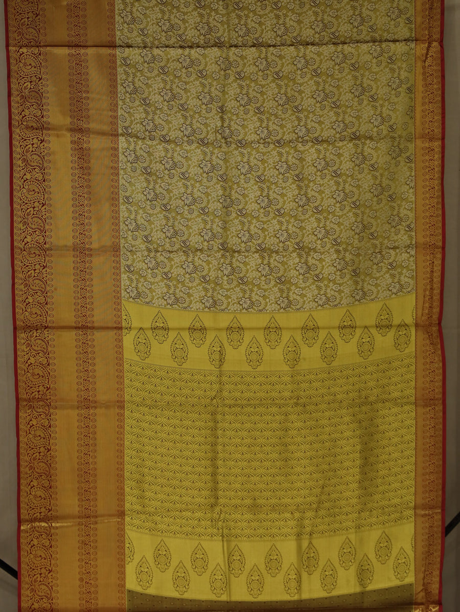 Mustard Gold Mysore Inspired Semi Silk Saree with Wide Wide Contrast Border