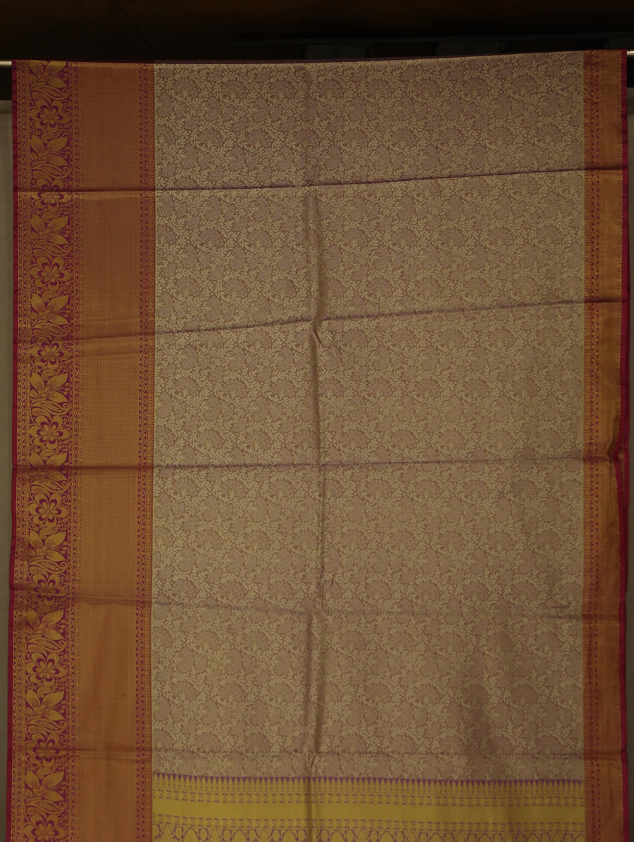 Champagne Gold Dharmavaram Inspired Semi Silk Saree with Wide Wide Contrast Border