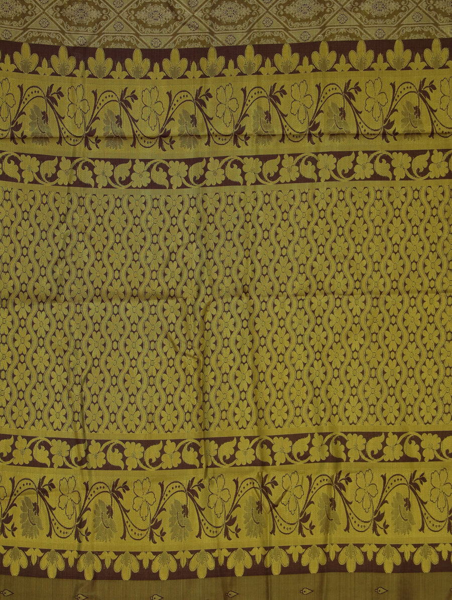 Mustard Gold Kanchipuram Inspired Semi Silk Saree with Medium Medium Contrast Border