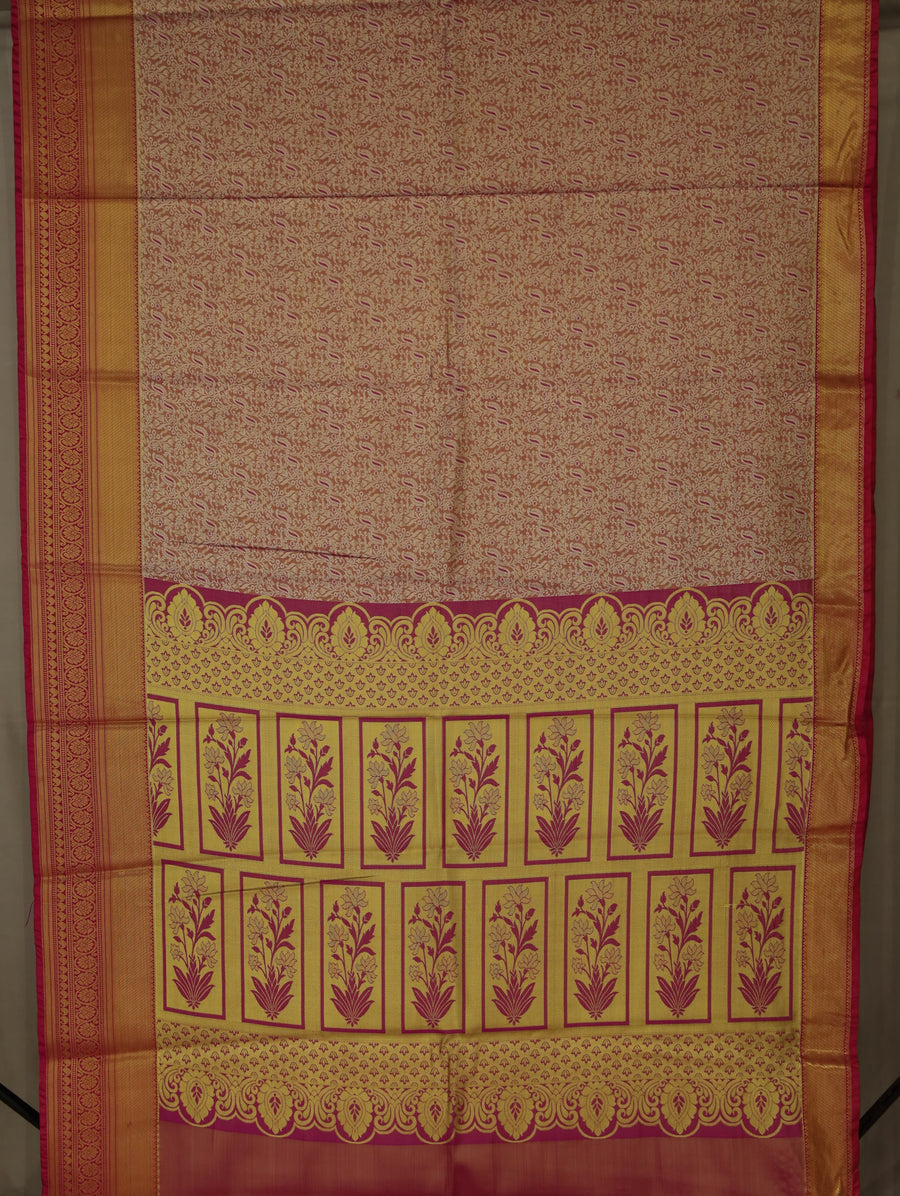 Dusty Rose Kanchipuram Inspired Semi Silk Saree with Wide Wide Contrast Border