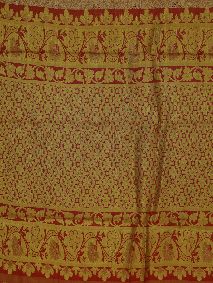 Champagne Gold Dharmavaram Inspired Semi Silk Saree with Wide Wide Contrast Border