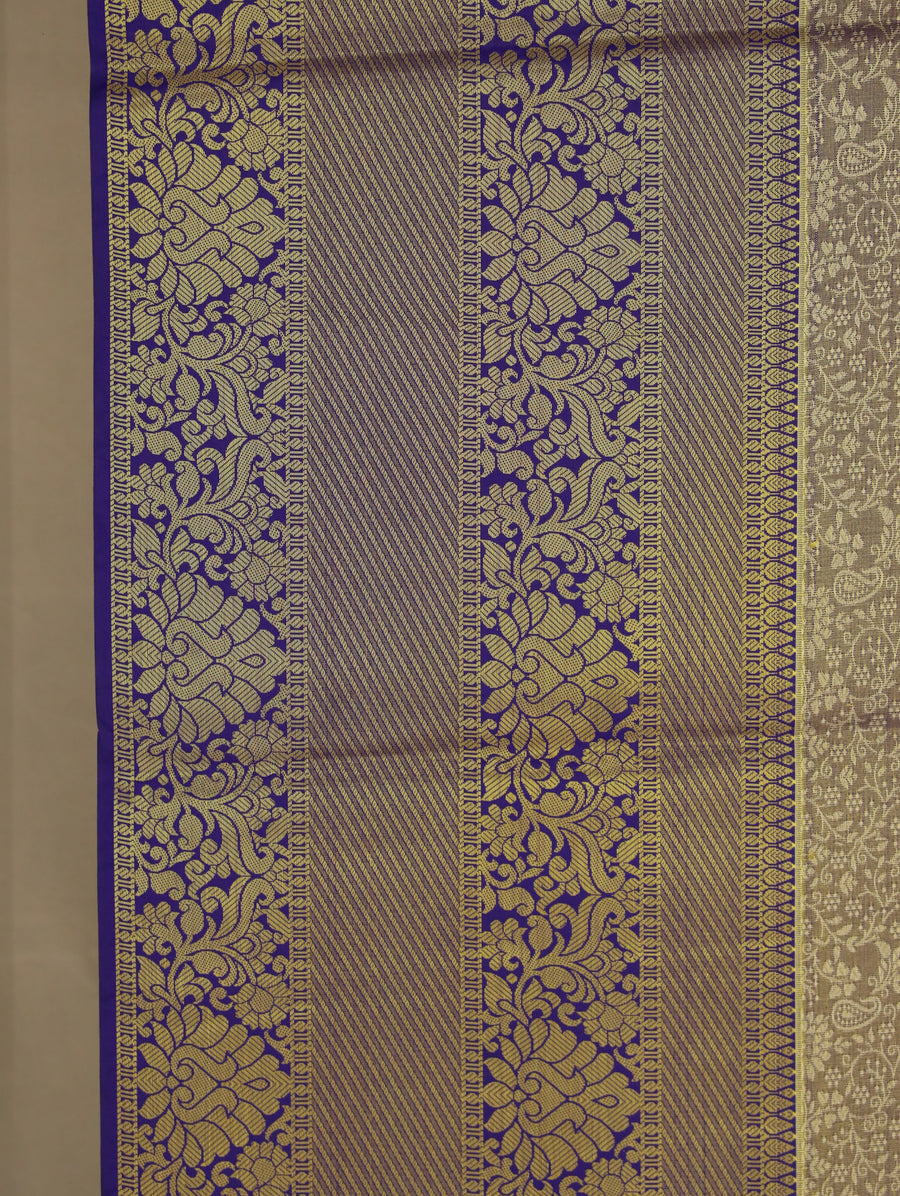 Champagne Gold Kanchipuram Inspired Semi Silk Saree with Wide Wide Contrast Border