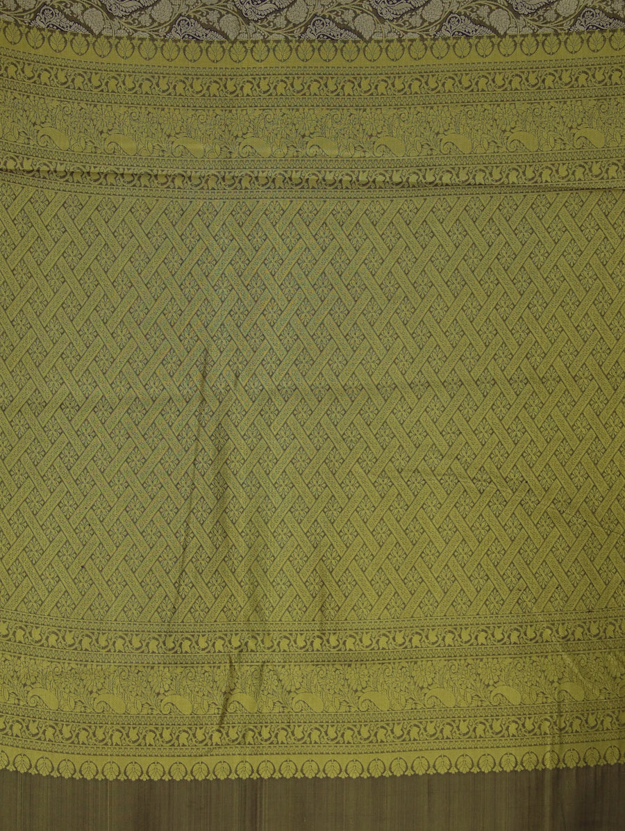Mustard Yellow Kanchipuram Inspired Semi Silk Saree with Medium Medium Contrast Border