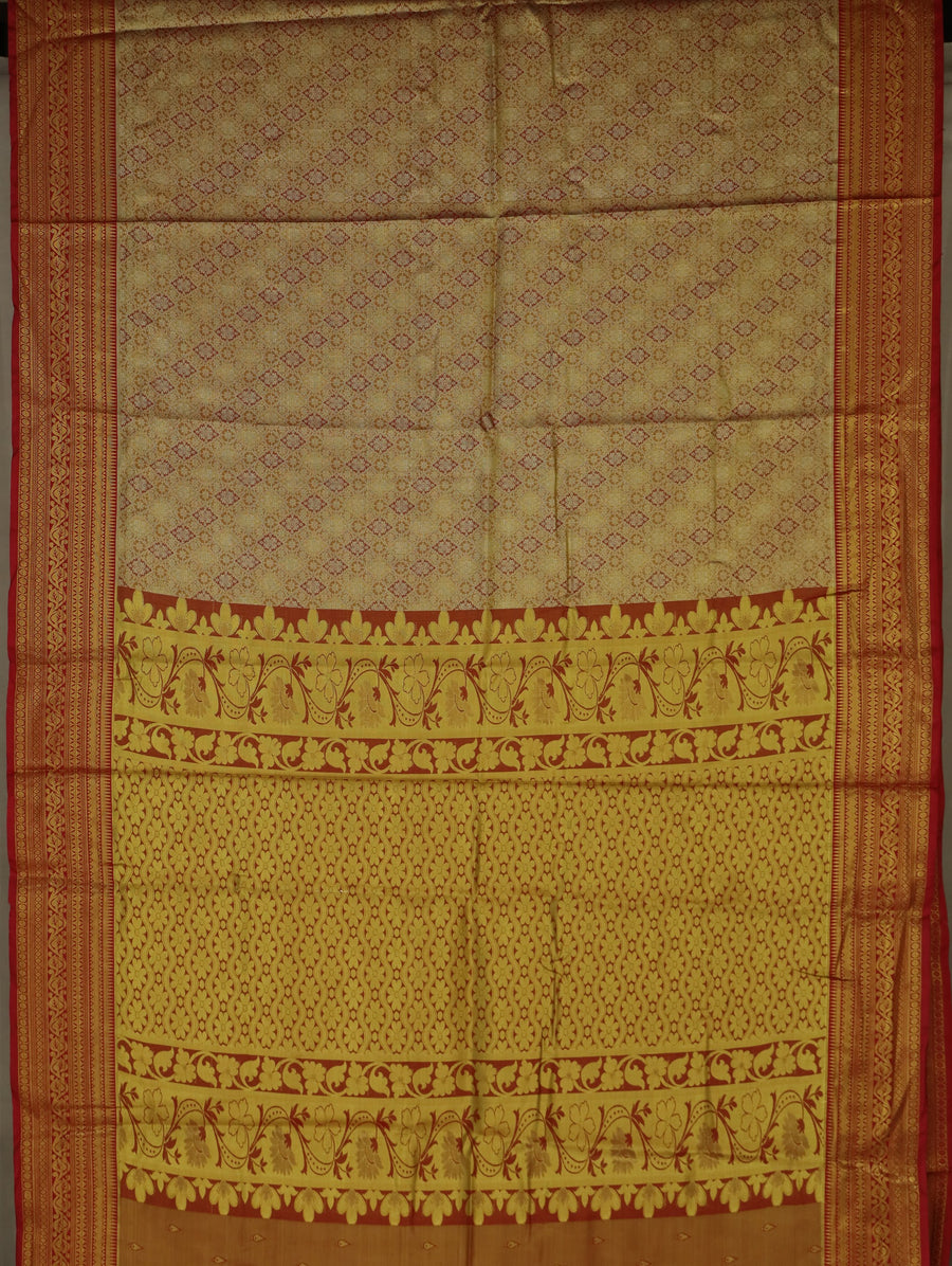 Champagne Gold Dharmavaram Inspired Semi Silk Saree with Medium Medium Contrast Border