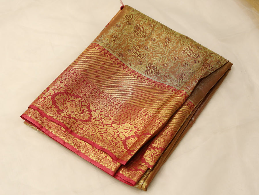 Mustard Gold Dharmavaram Inspired Semi Silk Saree with Wide Wide Contrast Border