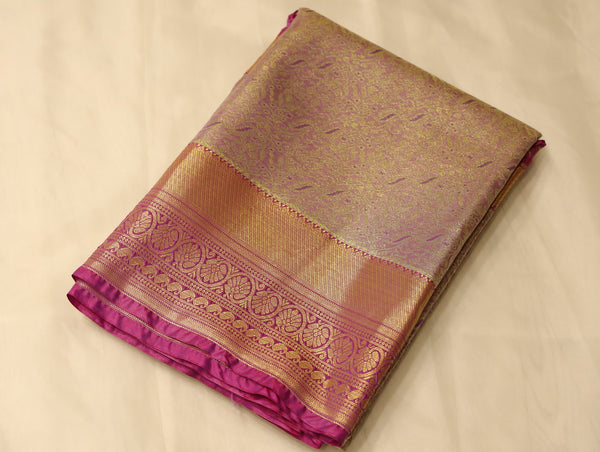 Champagne Gold Dharmavaram Inspired Semi Silk Saree with Wide Wide Contrast Border