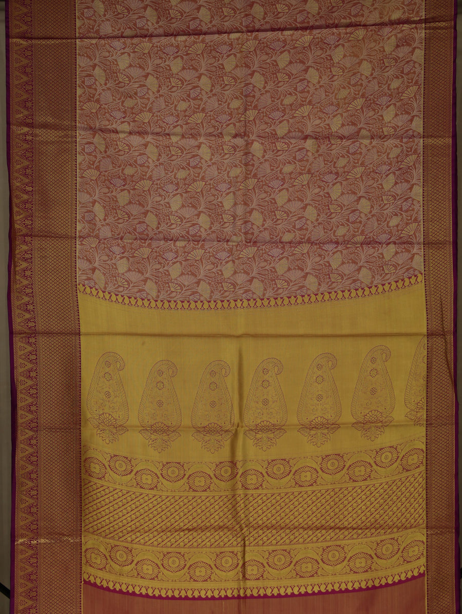 Burnt Sienna Dharmavaram Inspired Semi Silk Saree with Medium Medium Contrast Border