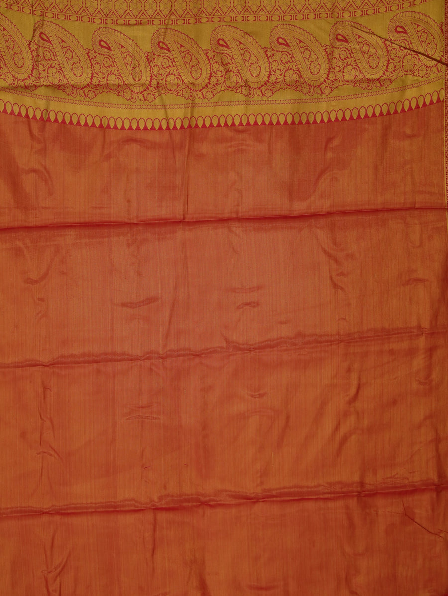 Burnt Orange Kanchipuram Inspired Semi Silk Saree with Medium Medium Contrast Border