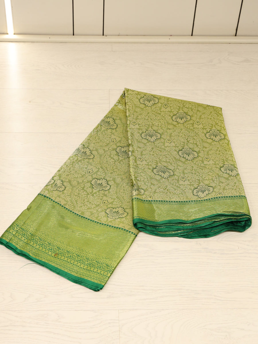 Moss Green Mysore Inspired Semi Silk Saree with Medium Medium Self Border