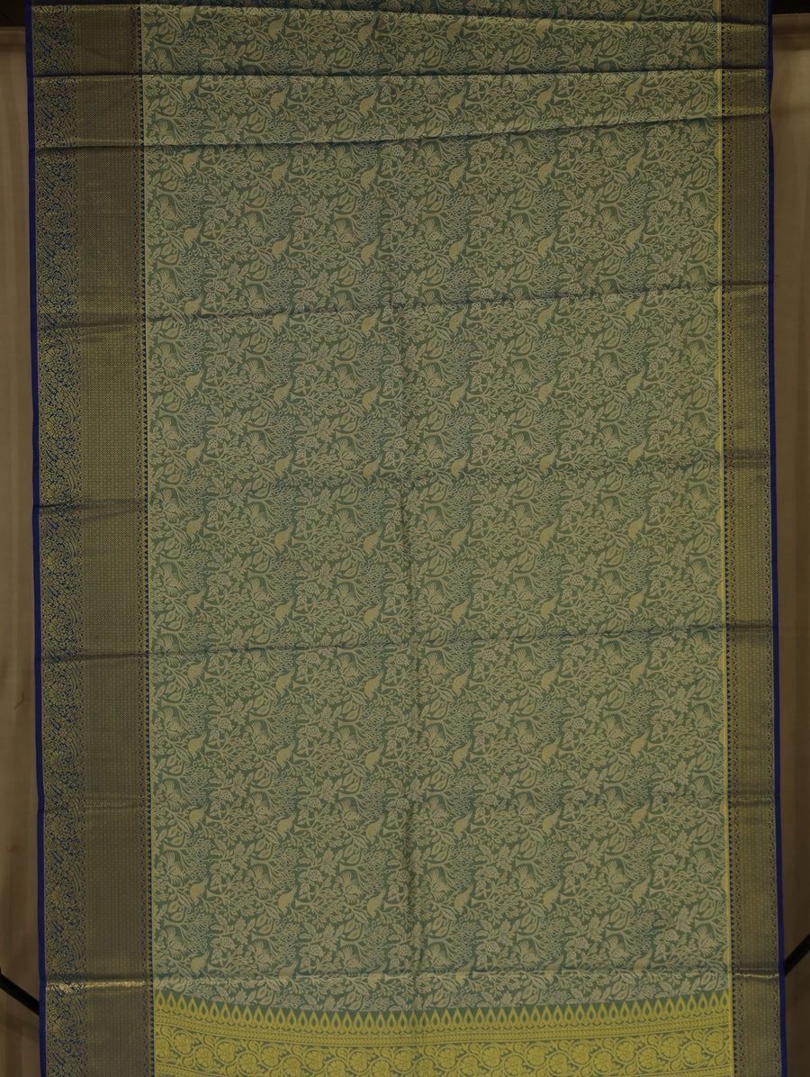 Sage Green Dharmavaram Inspired Semi Silk Saree with Medium Medium Contrast Border