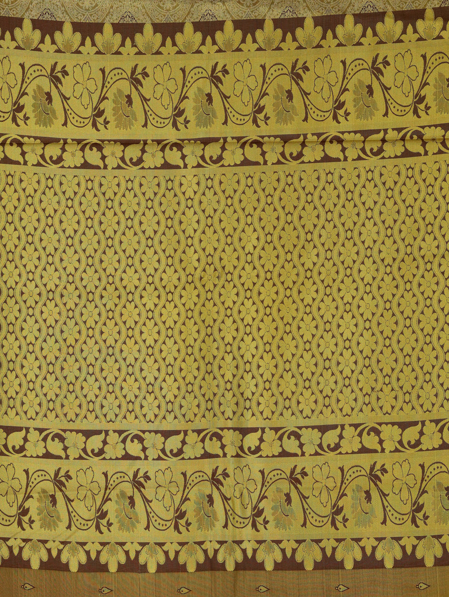 Champagne Gold Dharmavaram Inspired Semi Silk Saree with Wide Wide Contrast Border