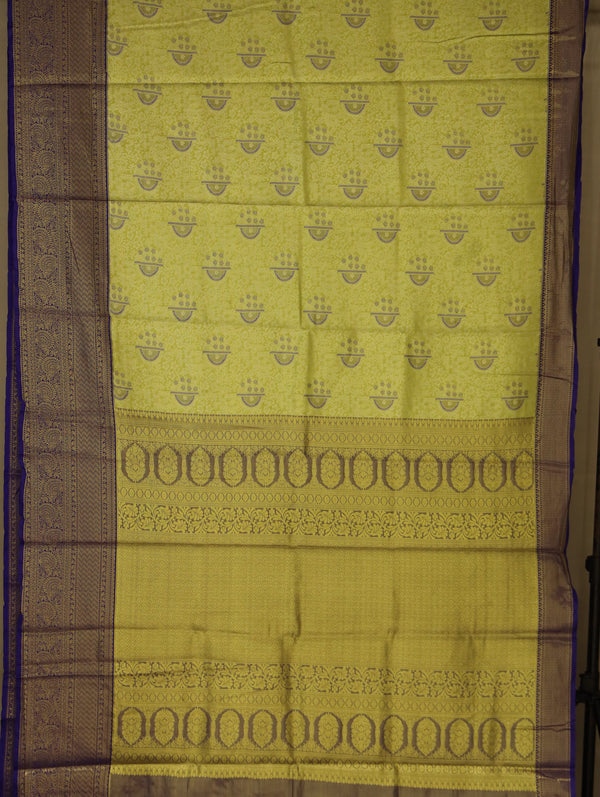 Golden Mustard Dharmavaram Inspired Semi Silk Saree with Wide Wide Contrast Border