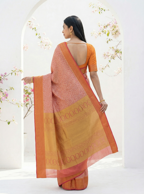 Dusty Rose Dharmavaram Inspired Semi Silk Saree with Wide Wide Contrast Border