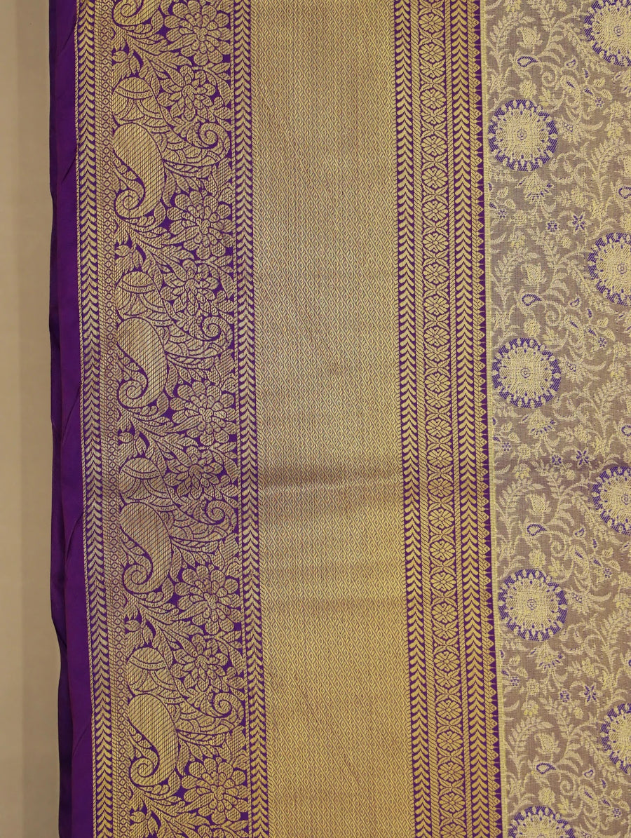 Antique Gold Kanchipuram Inspired Semi Silk Saree with Wide Wide Contrast Border