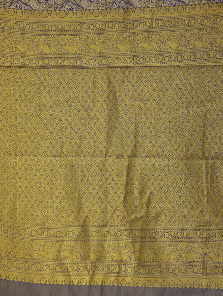 Champagne Gold Kanchipuram Inspired Semi Silk Saree with Medium Medium Contrast Border
