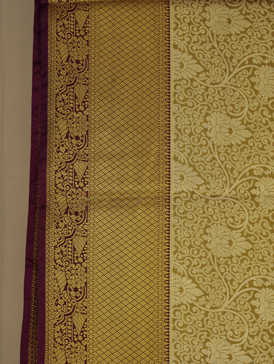 Champagne Gold Dharmavaram Inspired Semi Silk Saree with Medium Medium Contrast Border