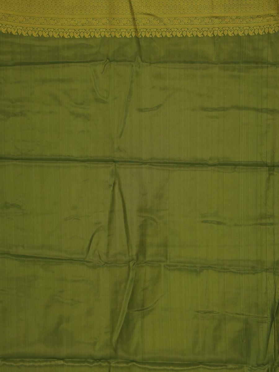 Olive Green Mysore Inspired Semi Silk Saree with Medium Medium Self Border