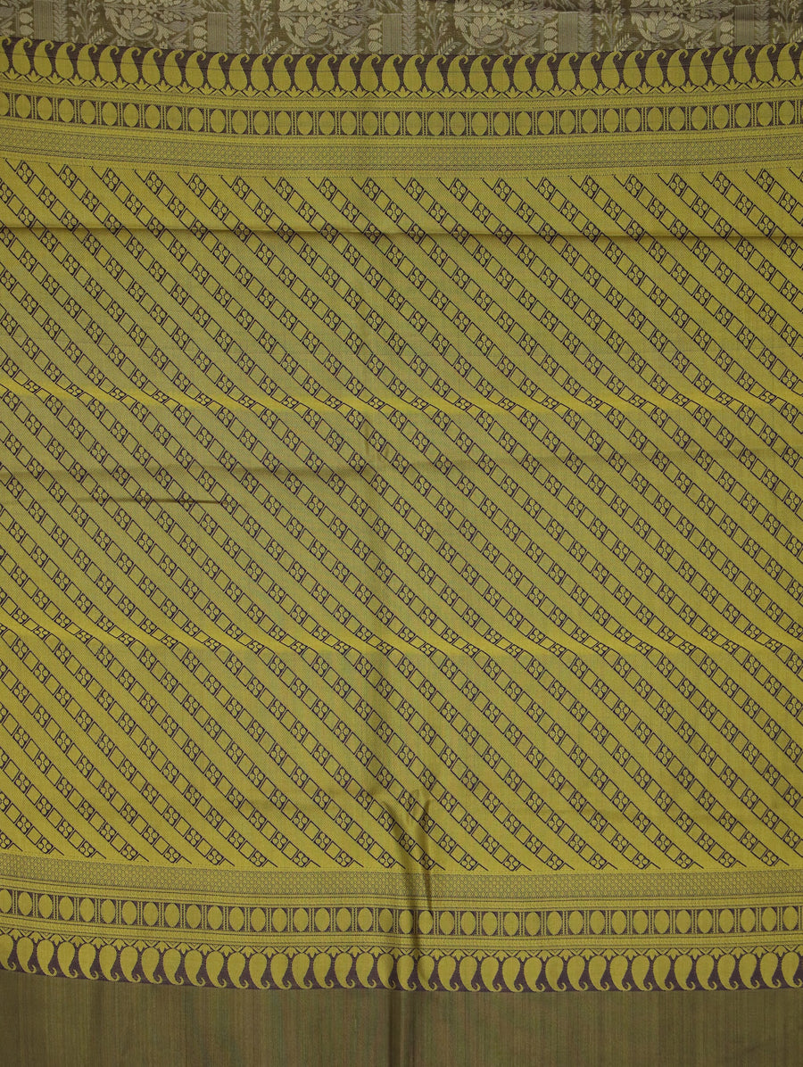 Chartreuse Gold Kanchipuram Inspired Semi Silk Saree with Medium Medium Contrast Border