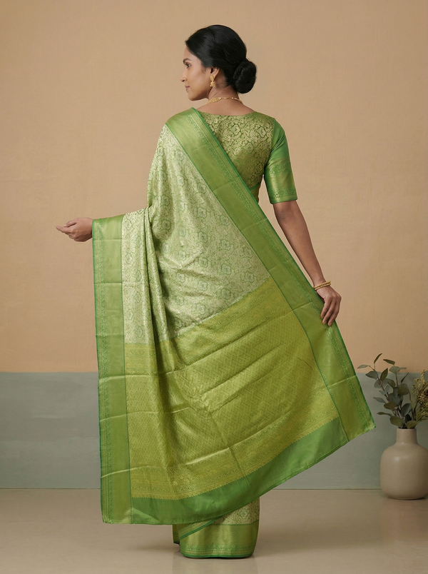 Lime Green Uppada Inspired Semi Silk Saree with Medium Medium Self Border