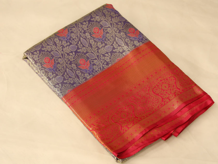 Amber Yellow Dharmavaram Inspired Semi Silk Saree with Medium Medium Contrast Border