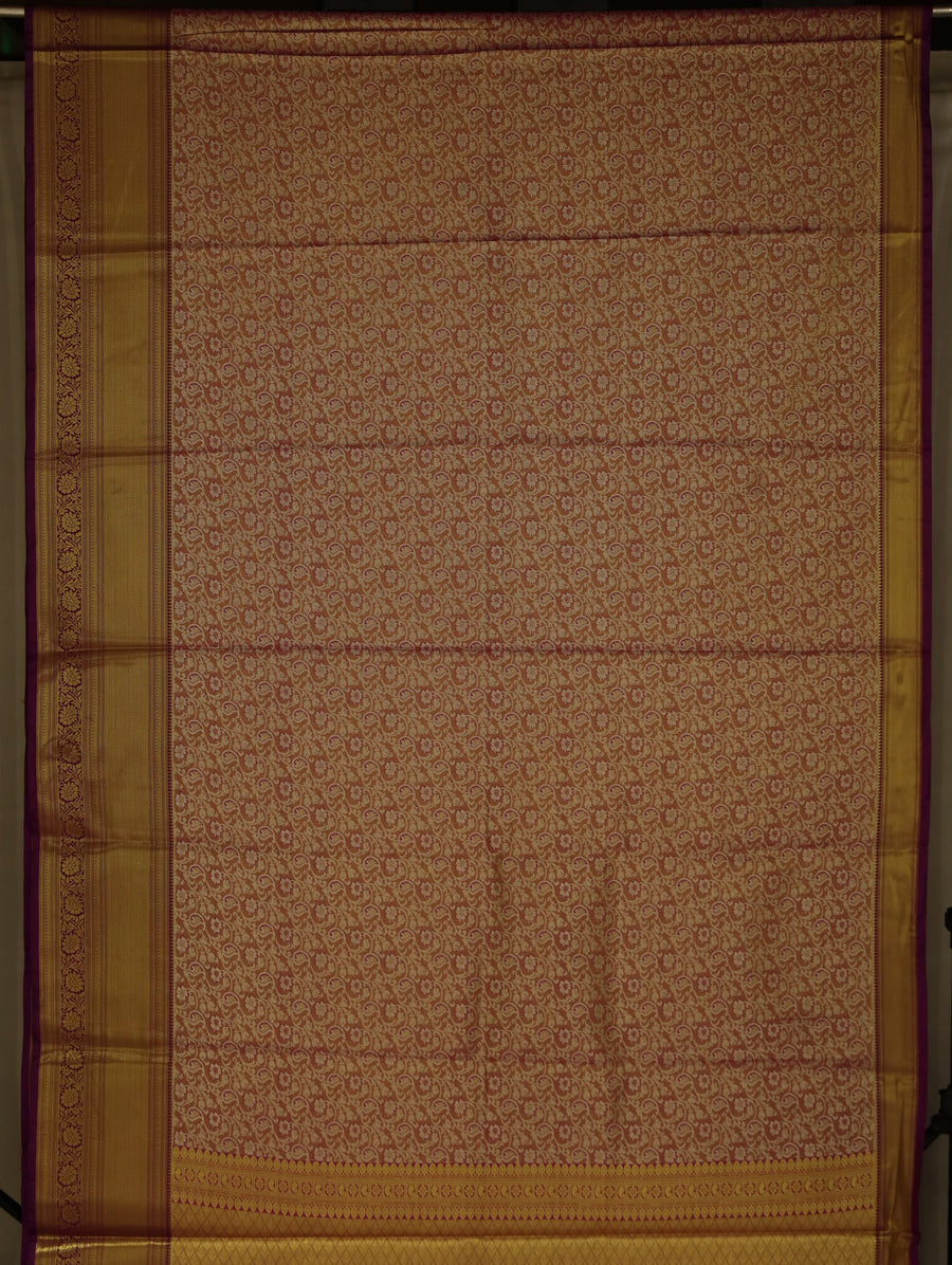 Burnt Sienna Kanchipuram Inspired Semi Silk Saree with Medium Medium Contrast Border