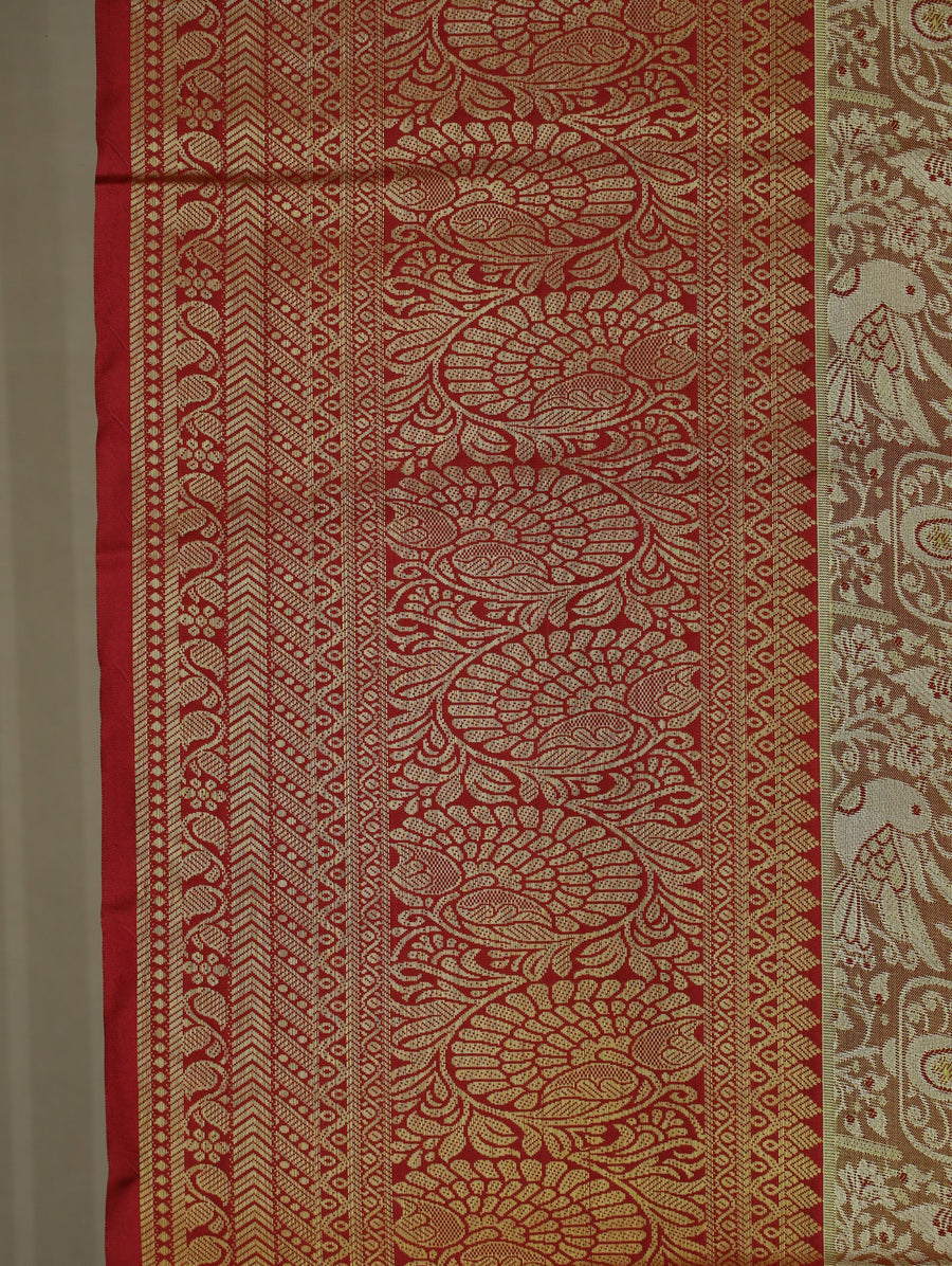 Champagne Gold Dharmavaram Inspired Semi Silk Saree with Medium Medium Contrast Border