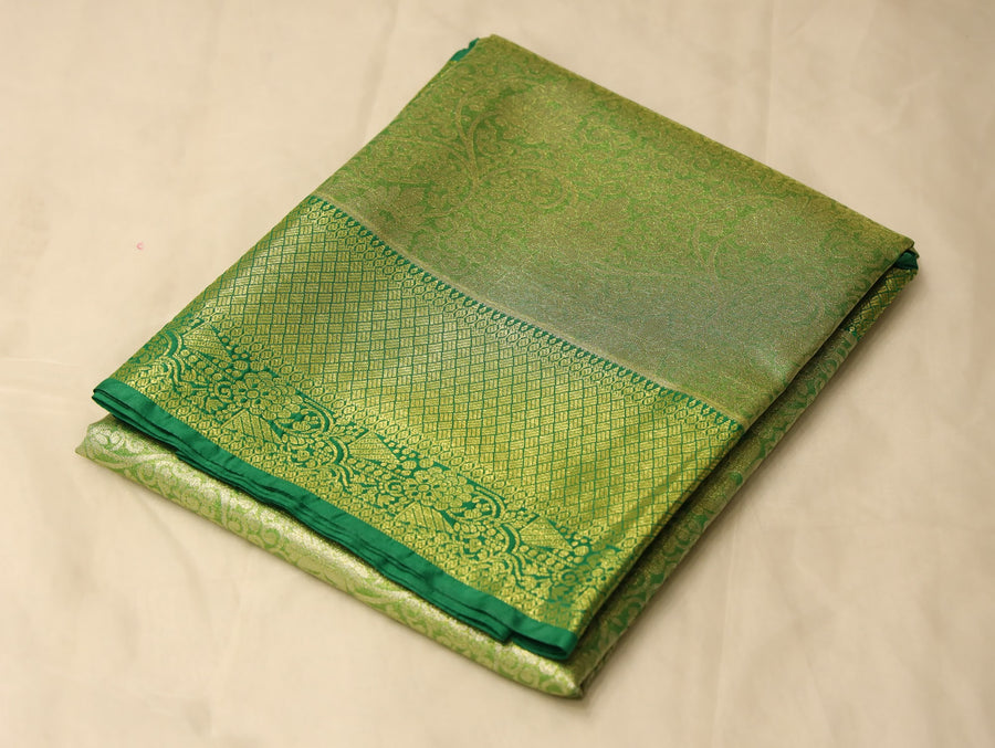 Lime Green Uppada Inspired Semi Silk Saree with Wide Wide Self Border