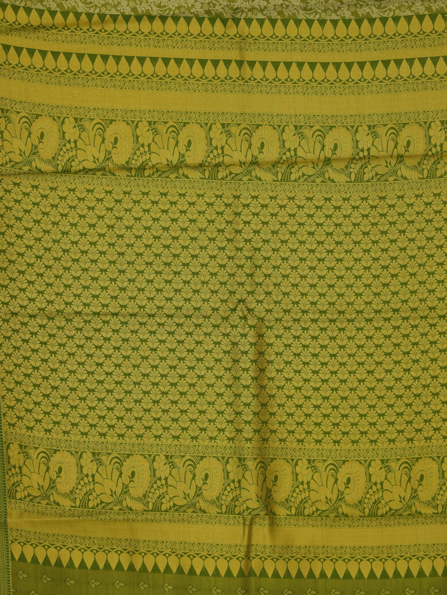 Olive Green Kanchipuram Inspired Semi Silk Saree with Wide Wide Self Border
