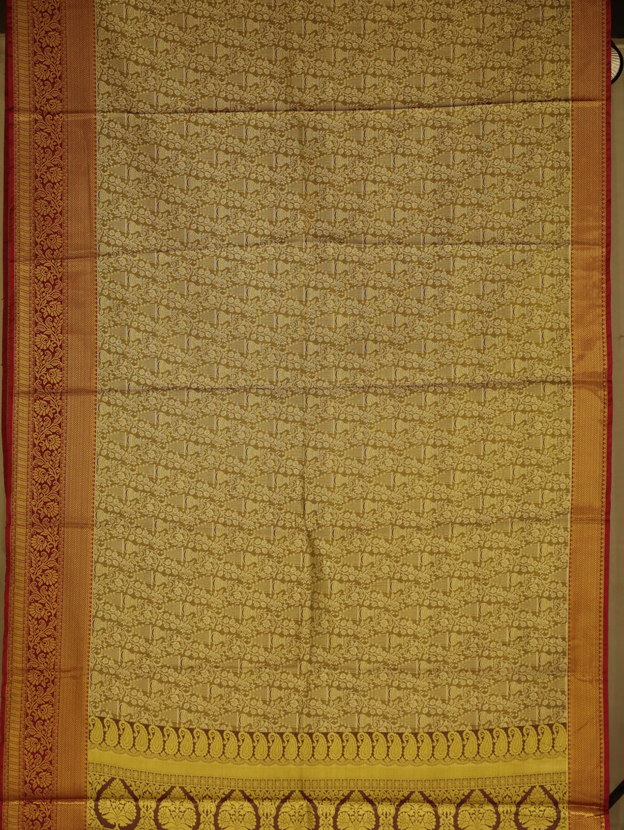 Champagne Gold Dharmavaram Inspired Semi Silk Saree with Medium Medium Contrast Border