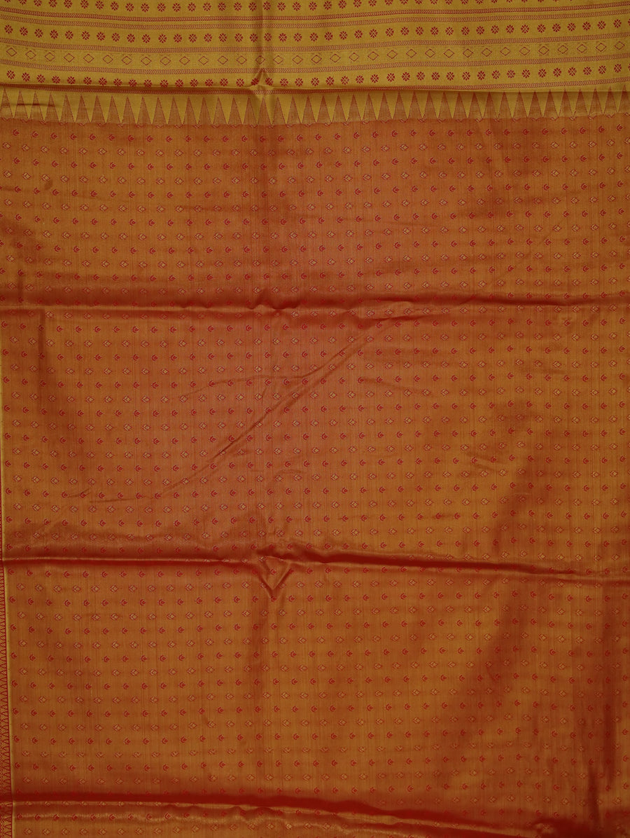 Champagne Gold Kanchipuram Inspired Semi Silk Saree with Wide Wide Contrast Border