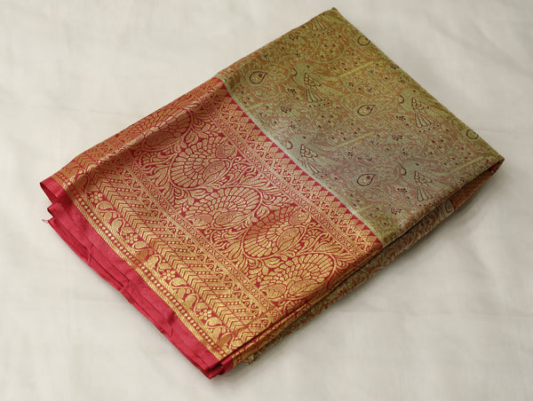 Champagne Gold Dharmavaram Inspired Semi Silk Saree with Medium Medium Contrast Border