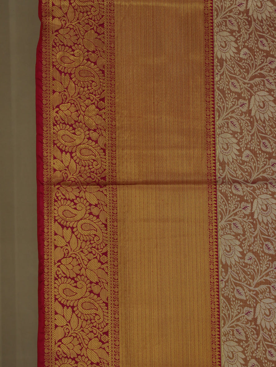 Champagne Gold Dharmavaram Inspired Semi Silk Saree with Medium Medium Contrast Border