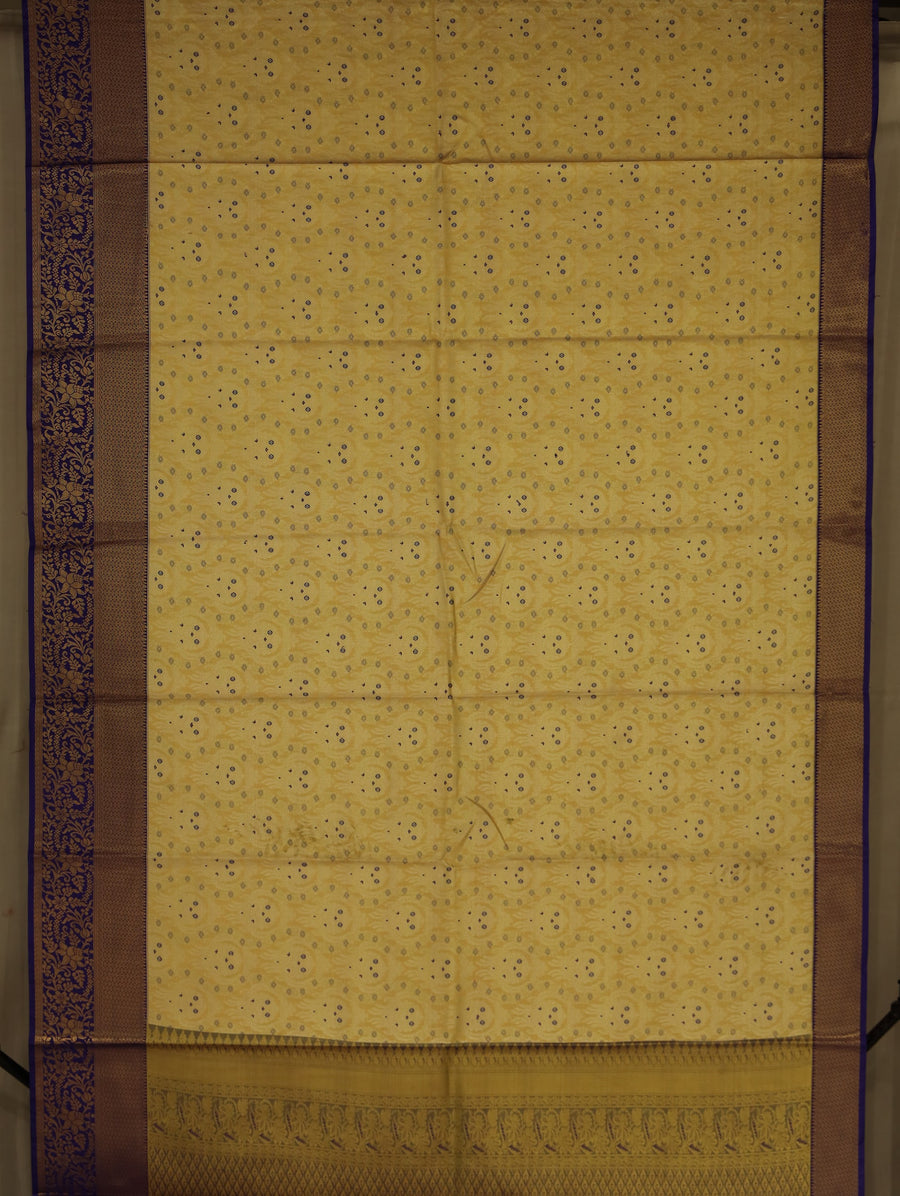 Champagne Gold Dharmavaram Inspired Semi Silk Saree with Wide Wide Contrast Border