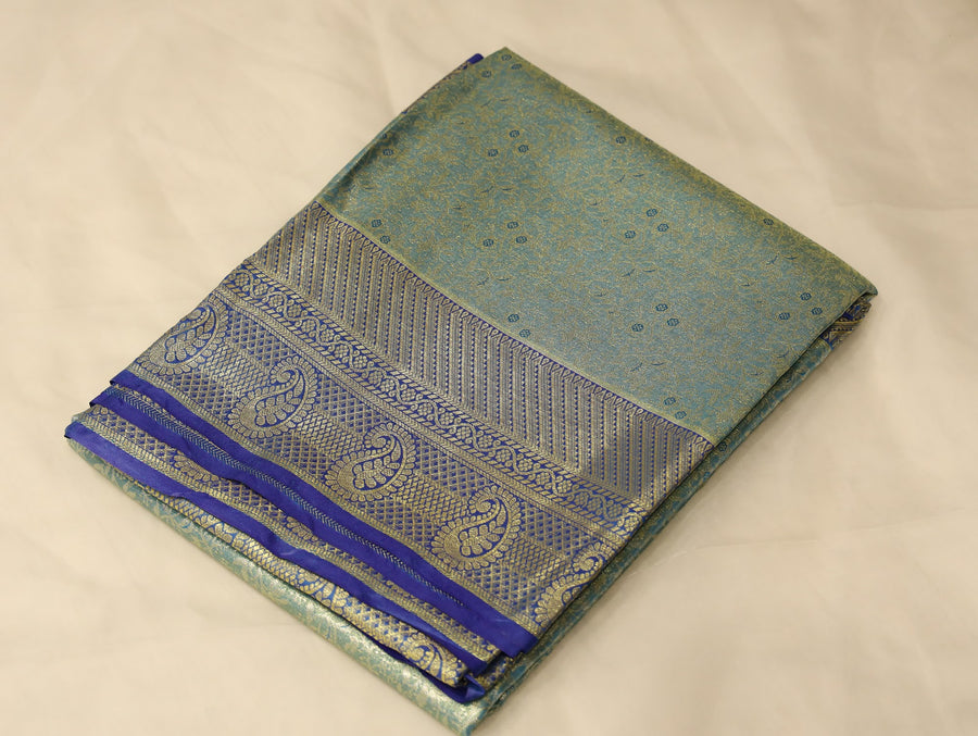 Sage Green Uppada Inspired Semi Silk Saree with Medium Medium Contrast Border