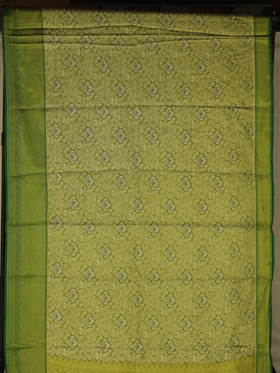 Moss Green Mysore Inspired Semi Silk Saree with Medium Medium Self Border
