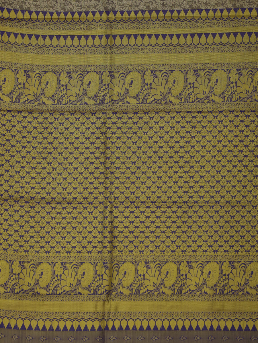 Champagne Gold Kanchipuram Inspired Semi Silk Saree with Medium Medium Contrast Border