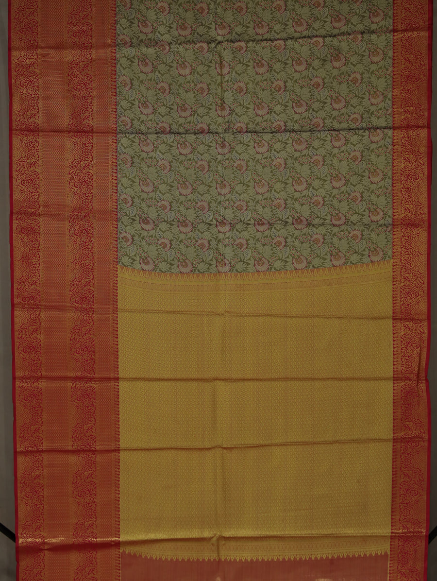Olive Green Dharmavaram Inspired Semi Silk Saree with Wide Wide Contrast Border
