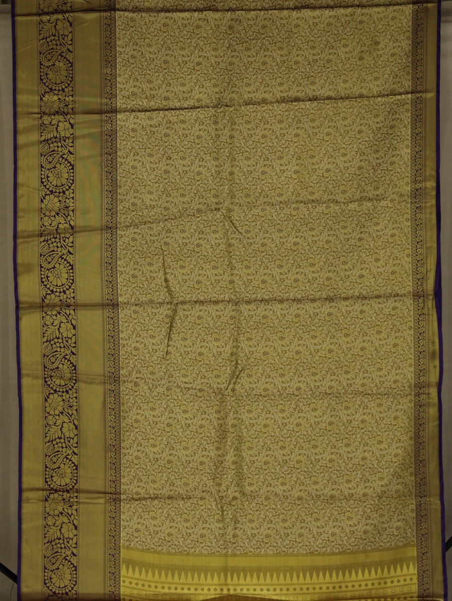 Champagne Gold Kanchipuram Inspired Semi Silk Saree with Wide Wide Contrast Border