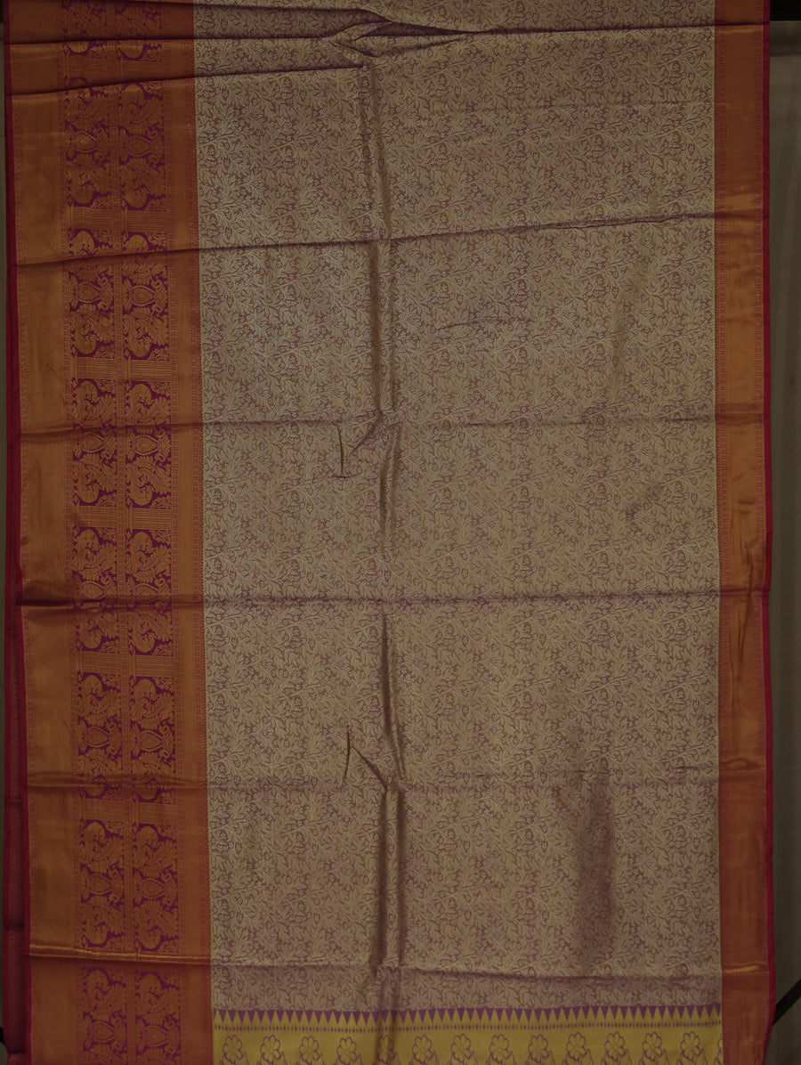 Champagne Gold Kanchipuram Inspired Semi Silk Saree with Wide Wide Contrast Border