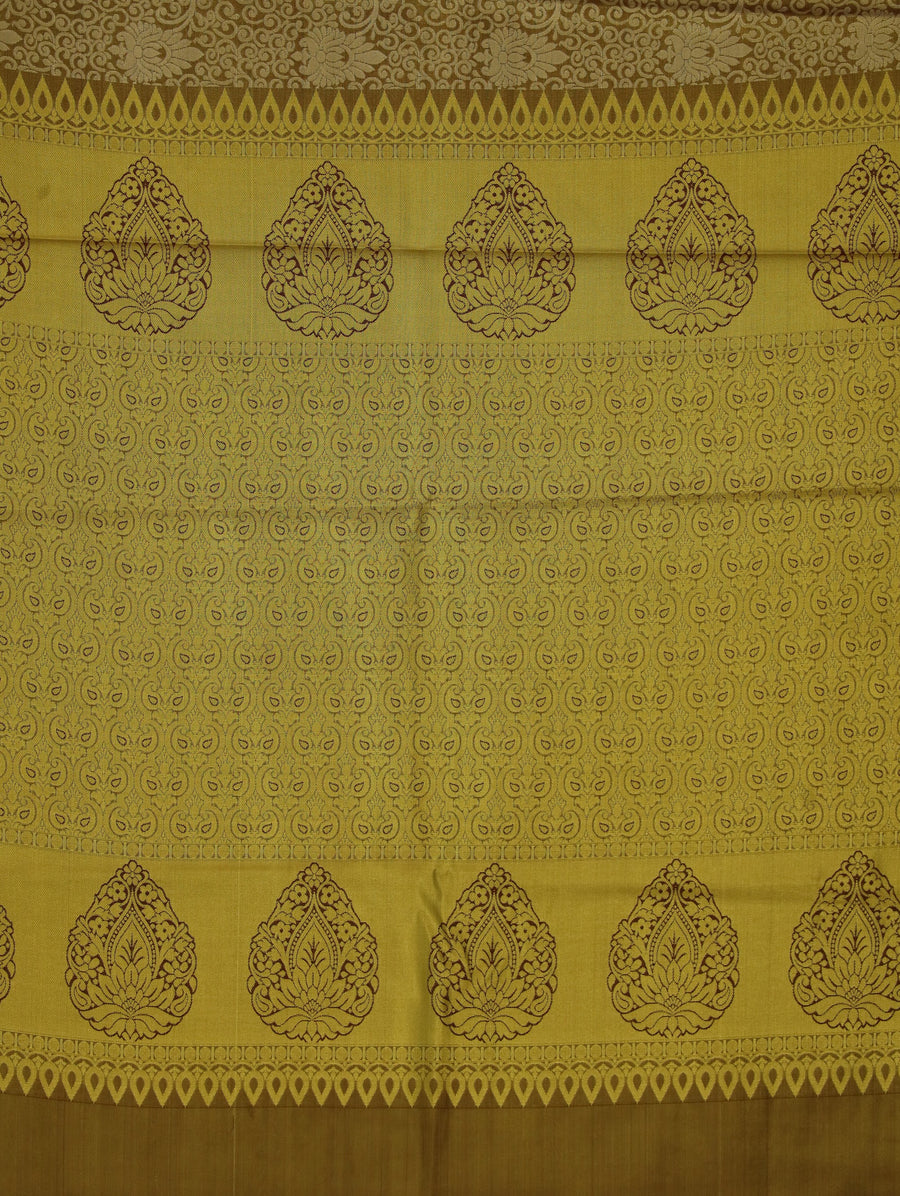 Champagne Gold Dharmavaram Inspired Semi Silk Saree with Medium Medium Contrast Border