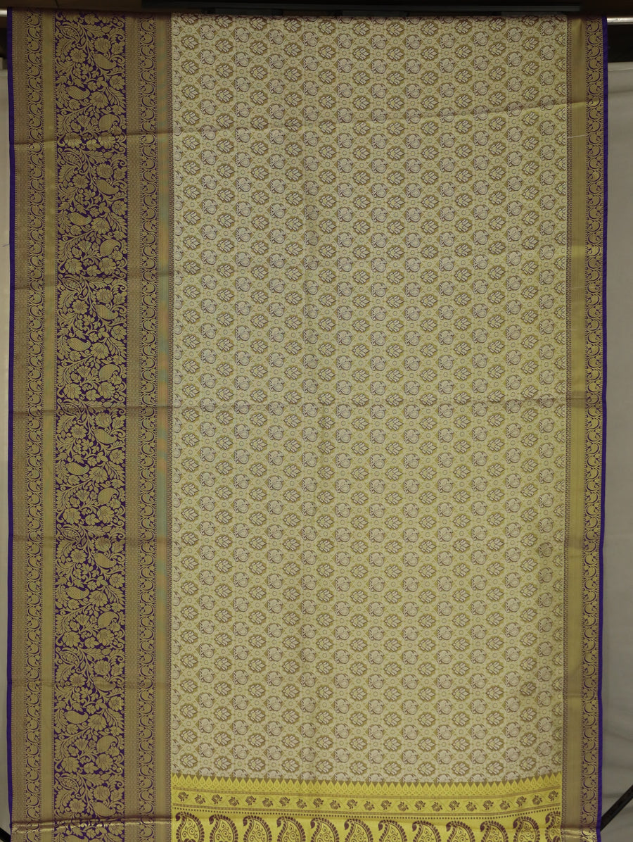 Champagne Gold Kanchipuram Inspired Semi Silk Saree with Wide Wide Contrast Border