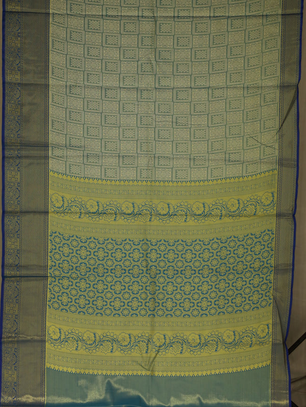 Seafoam Green Kanchipuram Inspired Semi Silk Saree with Medium Medium Contrast Border