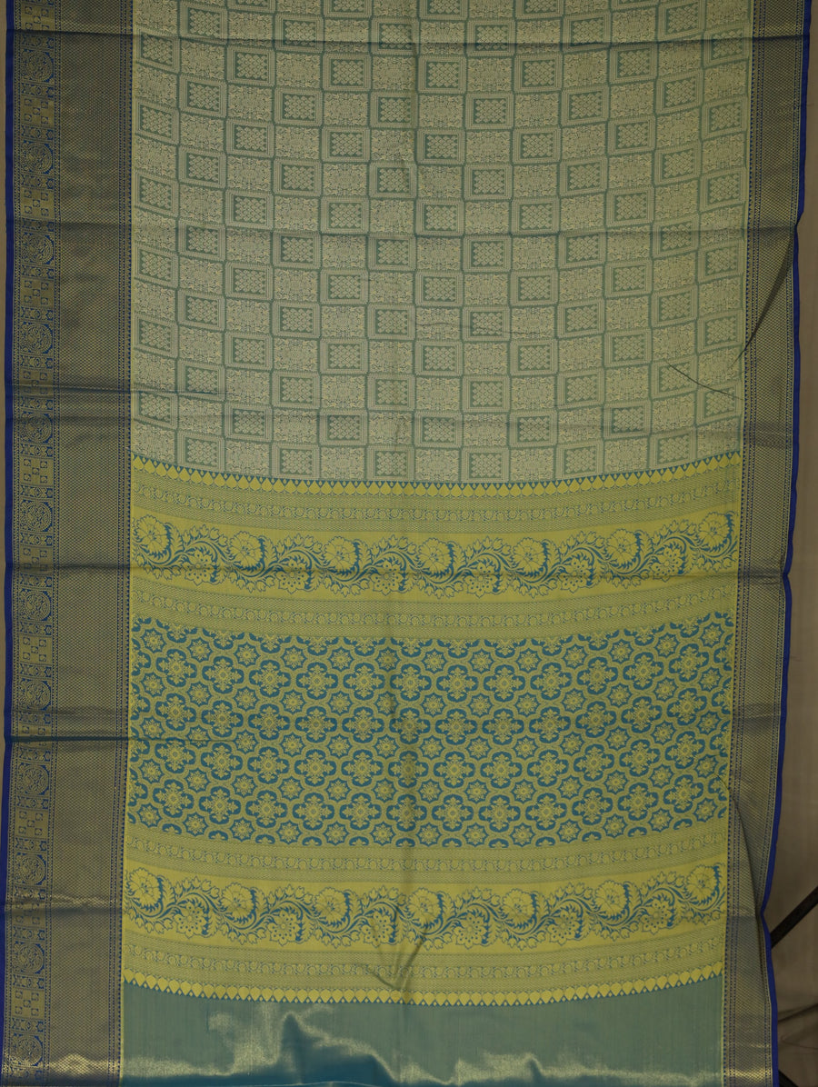 Seafoam Green Kanchipuram Inspired Semi Silk Saree with Medium Medium Contrast Border