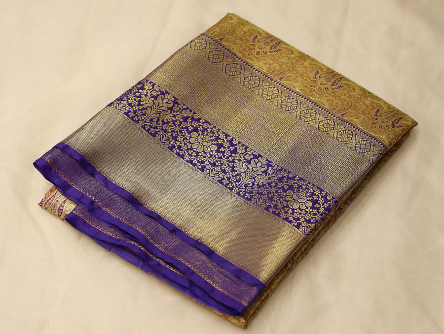 Mustard Gold Dharmavaram Inspired Semi Silk Saree with Wide Wide Contrast Border
