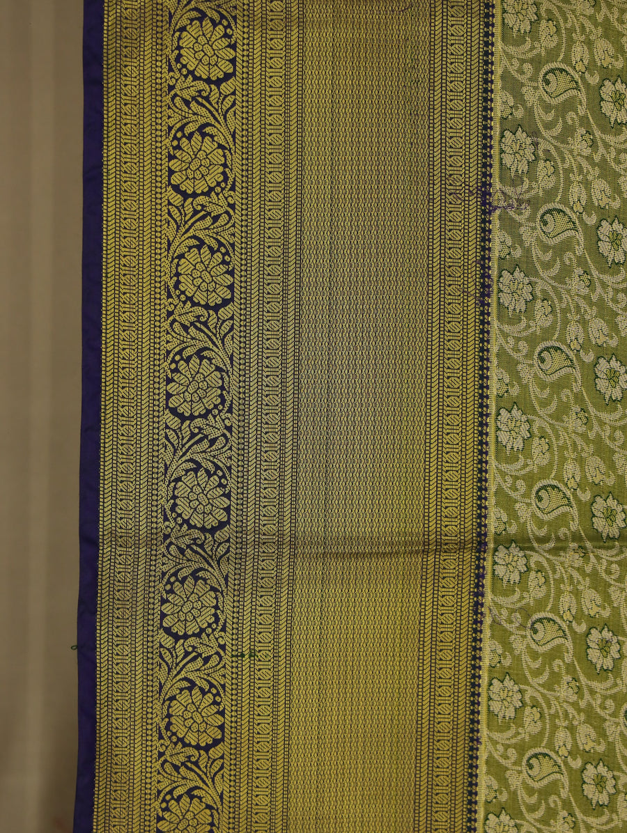 Olive Green Kanchipuram Inspired Semi Silk Saree with Medium Medium Self Border