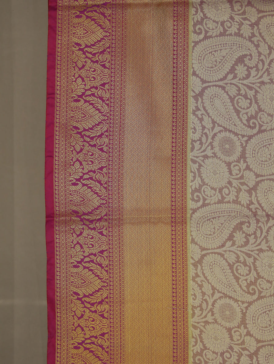 Champagne Gold Dharmavaram Inspired Semi Silk Saree with Wide Wide Contrast Border