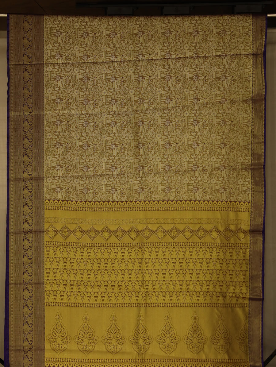 Antique Gold Dharmavaram Inspired Semi Silk Saree with Wide Wide Contrast Border