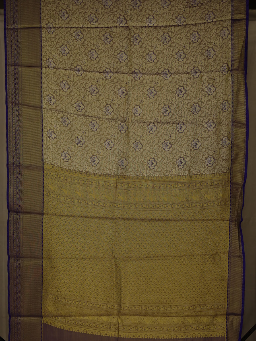 Champagne Gold Dharmavaram Inspired Semi Silk Saree with Medium Medium Contrast Border