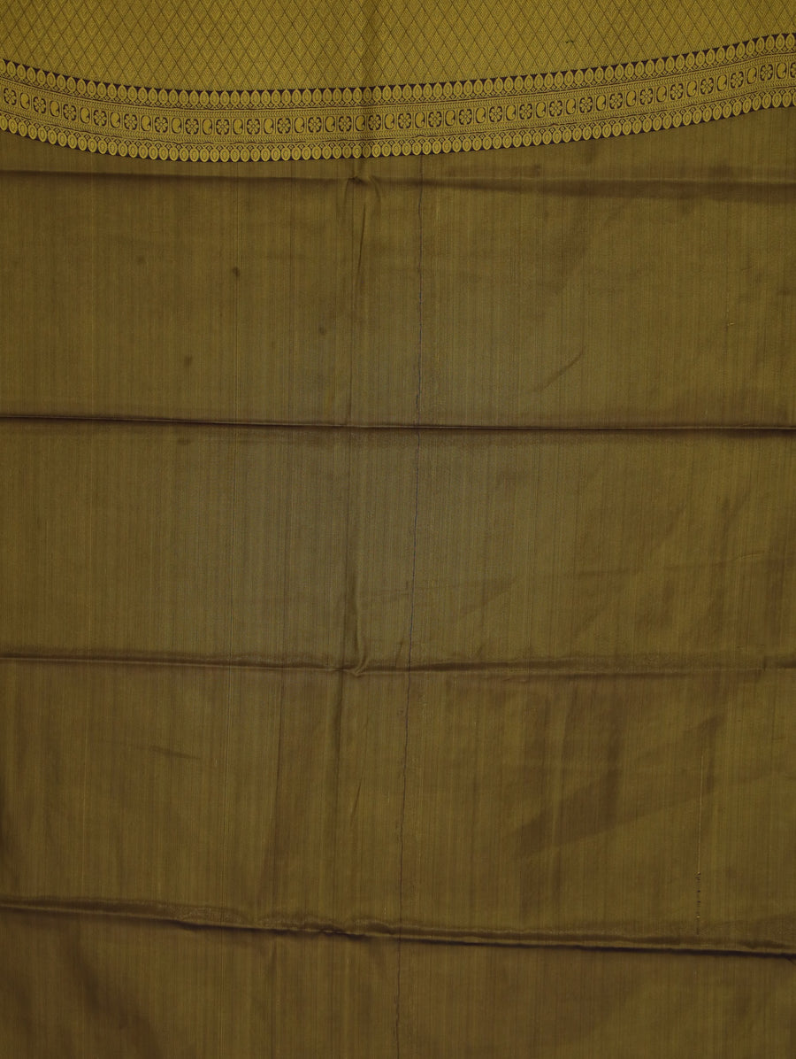 Olive Green Kanchipuram Inspired Semi Silk Saree with Wide Wide Contrast Border